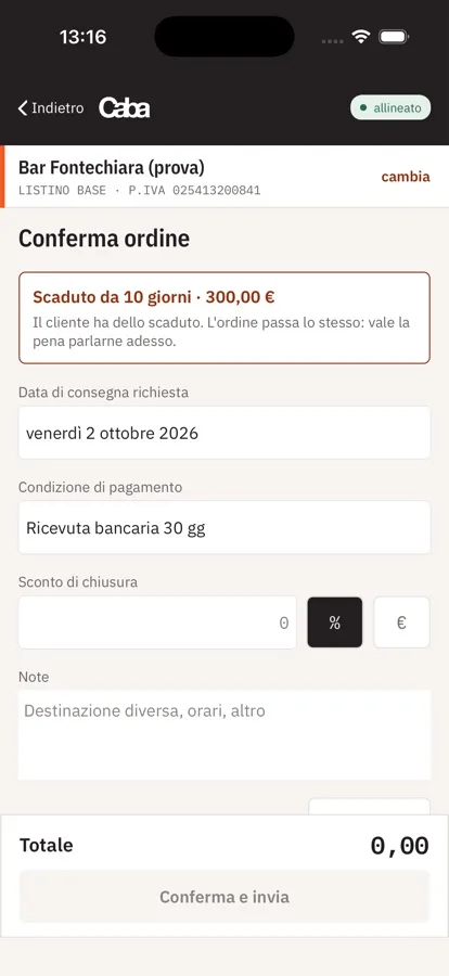 App CABA: conferma ordine con avviso