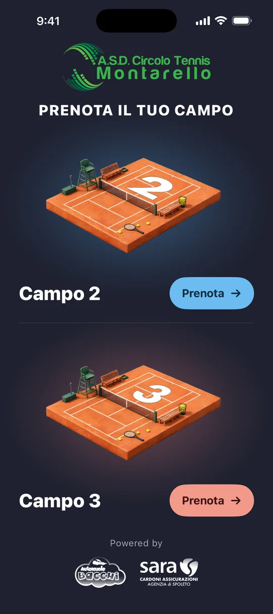 App Circolo Tennis Montarello su iPhone: prenotazione dei campi da tennis